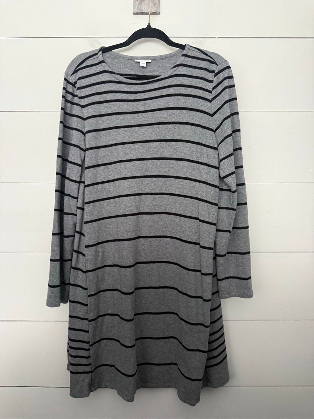 J. Jill Women’s Large Grey Black Striped Longsleeve Dress